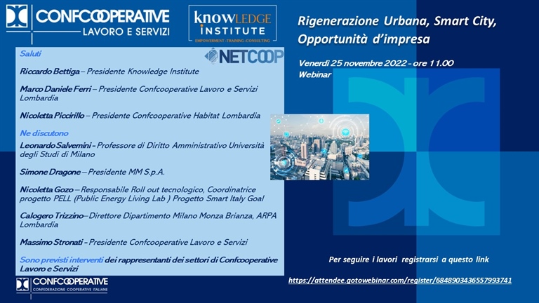 Save the date - Webinar “Rigenerazione Urbana, Smart City, Opportunità d’impresa” lunedì 21 novembre 2022